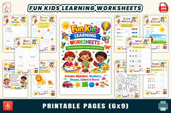 Fun Kids Learning Worksheets – 30 Page Printable Activity Book JPG PDF 📚✏️