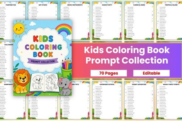 Kids Coloring Book Prompt Collection: A Versatile Resource for Creative Projects