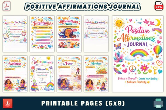 Positive Affirmations Journal – Printable Workbook for Mindset Growth